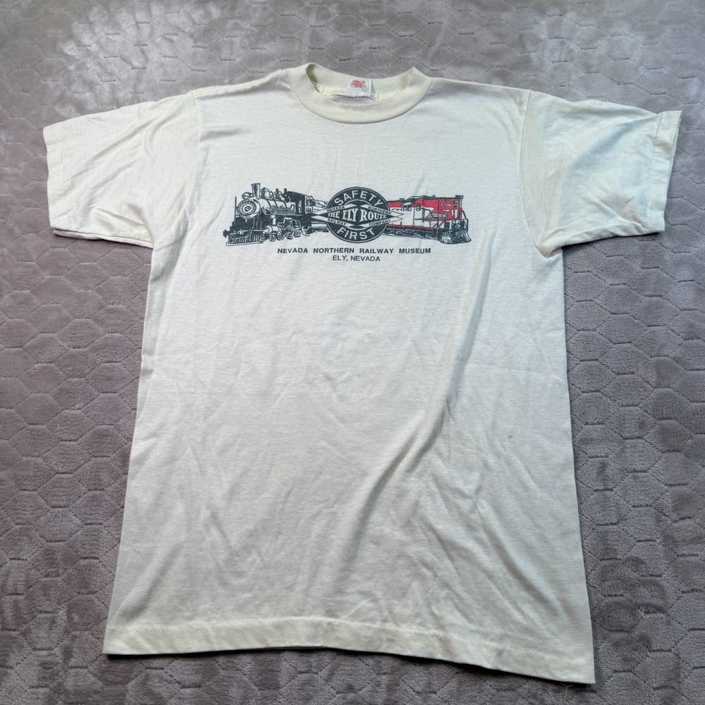VTG 80s Ely Nevada Railway Train Museum Shirt Sz Lg Alore Tag Single Stitch WORN